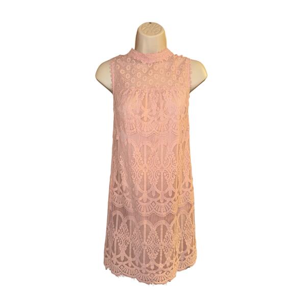 Skyler + Jade pink boho swing dress with lace overlay size L - Picture 1 of 6